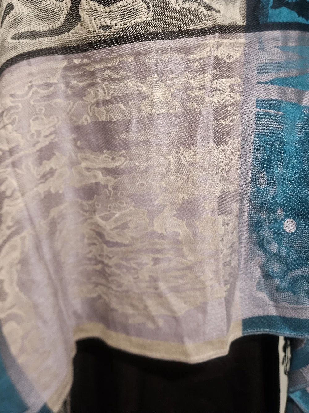 Vintage Ama Waterways Silk Feel Fringe Shawl Wrap Scarf Blue Abstract